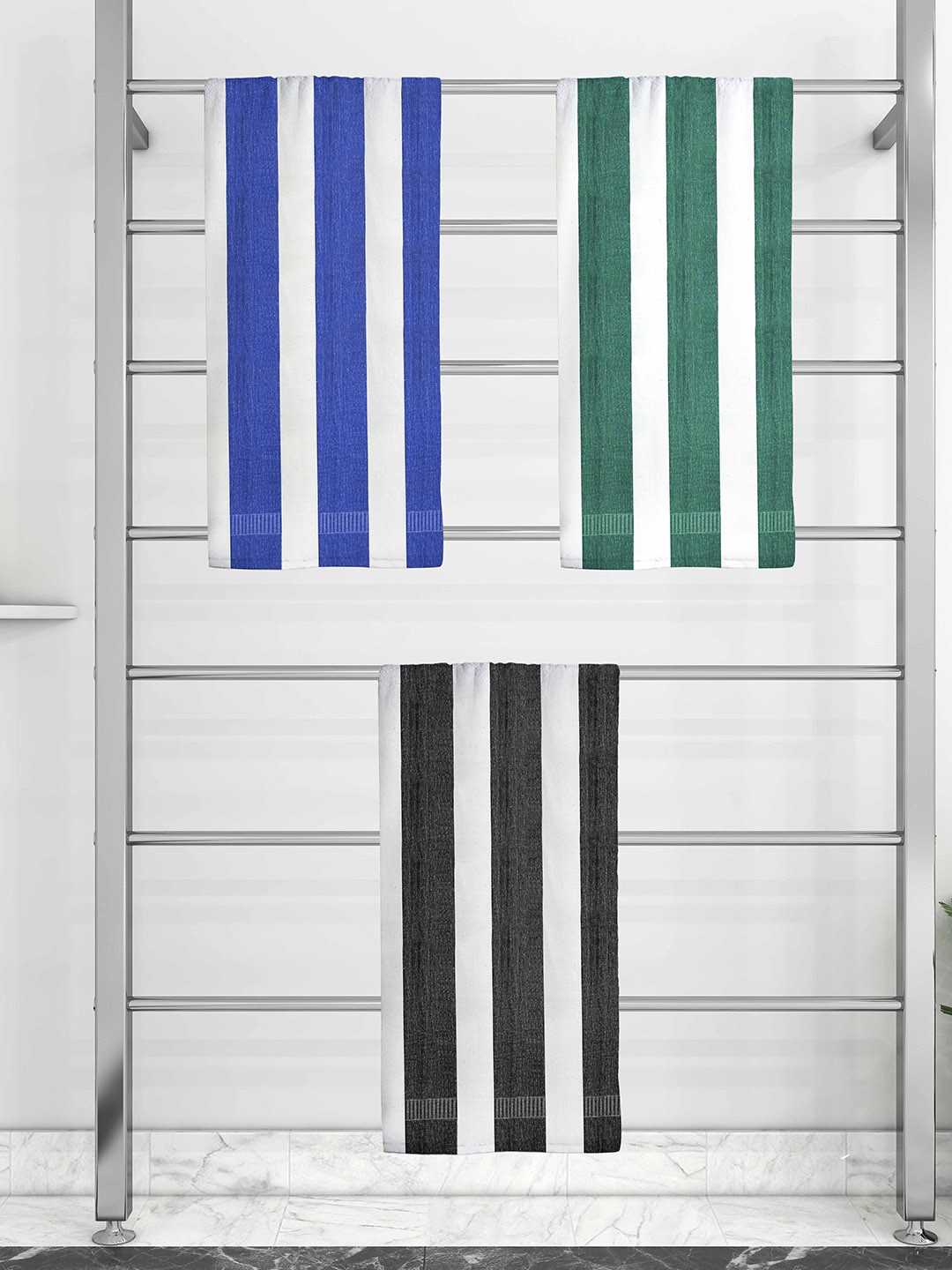 

Athom Trendz Set Of 3 Striped 210 GSM Pure Cotton Bath Towels, Black