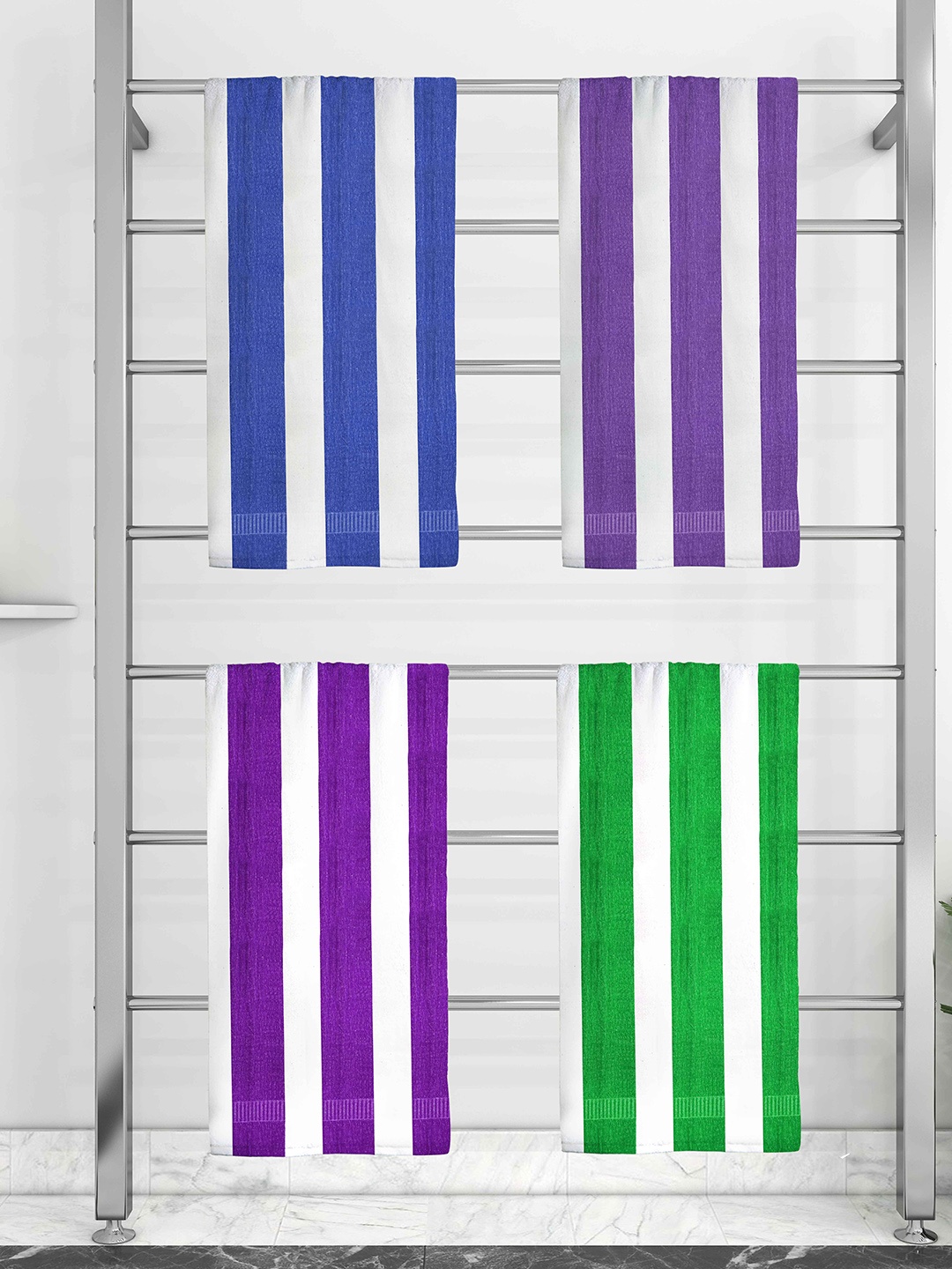 

Athom Trendz Set Of 4 Striped 210 GSM Pure Cotton Bath Towels, Green