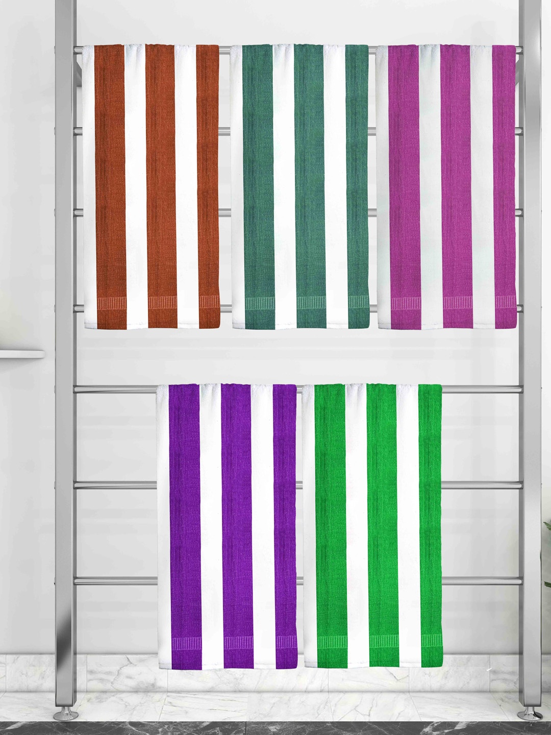 

Athom Trendz Set Of 5 Striped 210 GSM Pure Cotton Bath Towels, Red