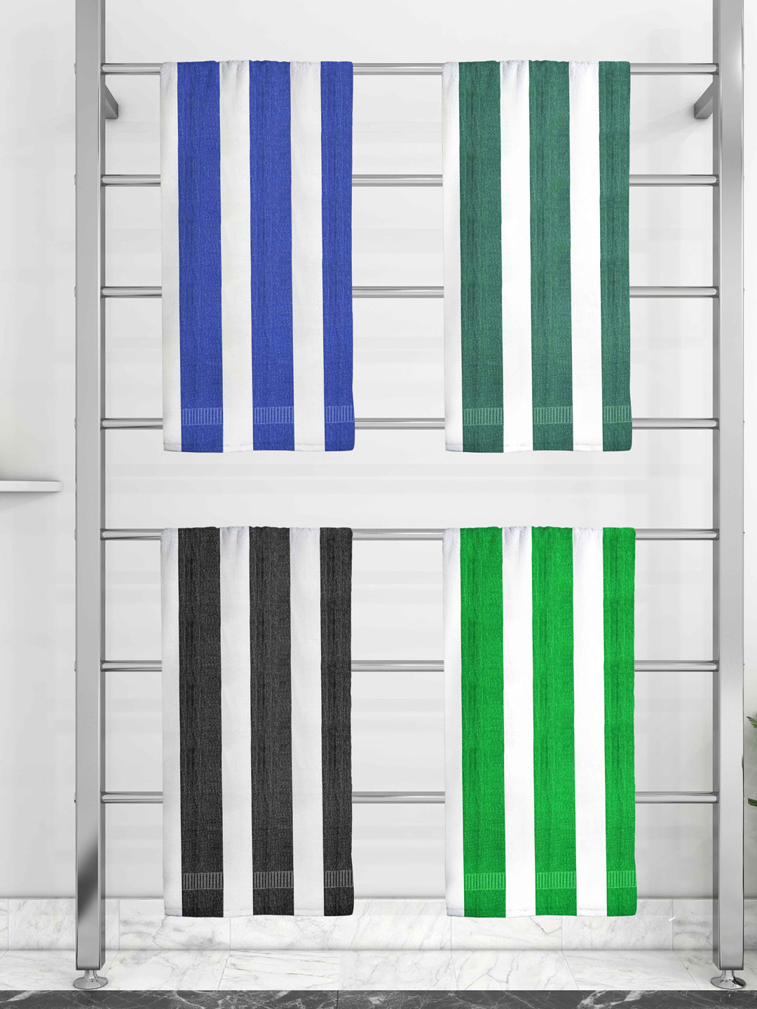 

Athom Trendz Set Of 4 Striped 210 GSM Pure Cotton Bath Towels, Blue