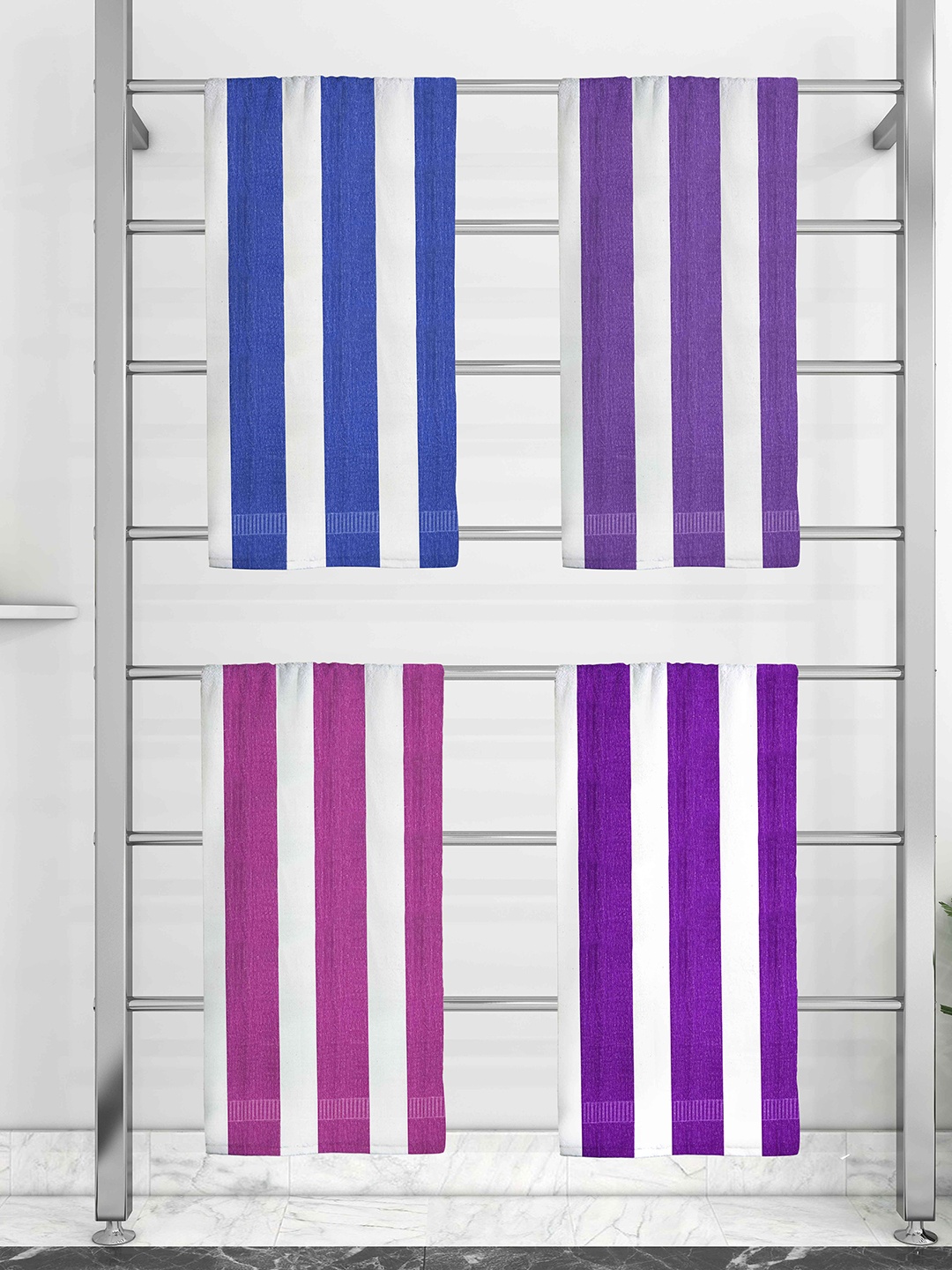 

Athom Trendz Set Of 4 Striped 210 GSM Pure Cotton Bath Towels, White
