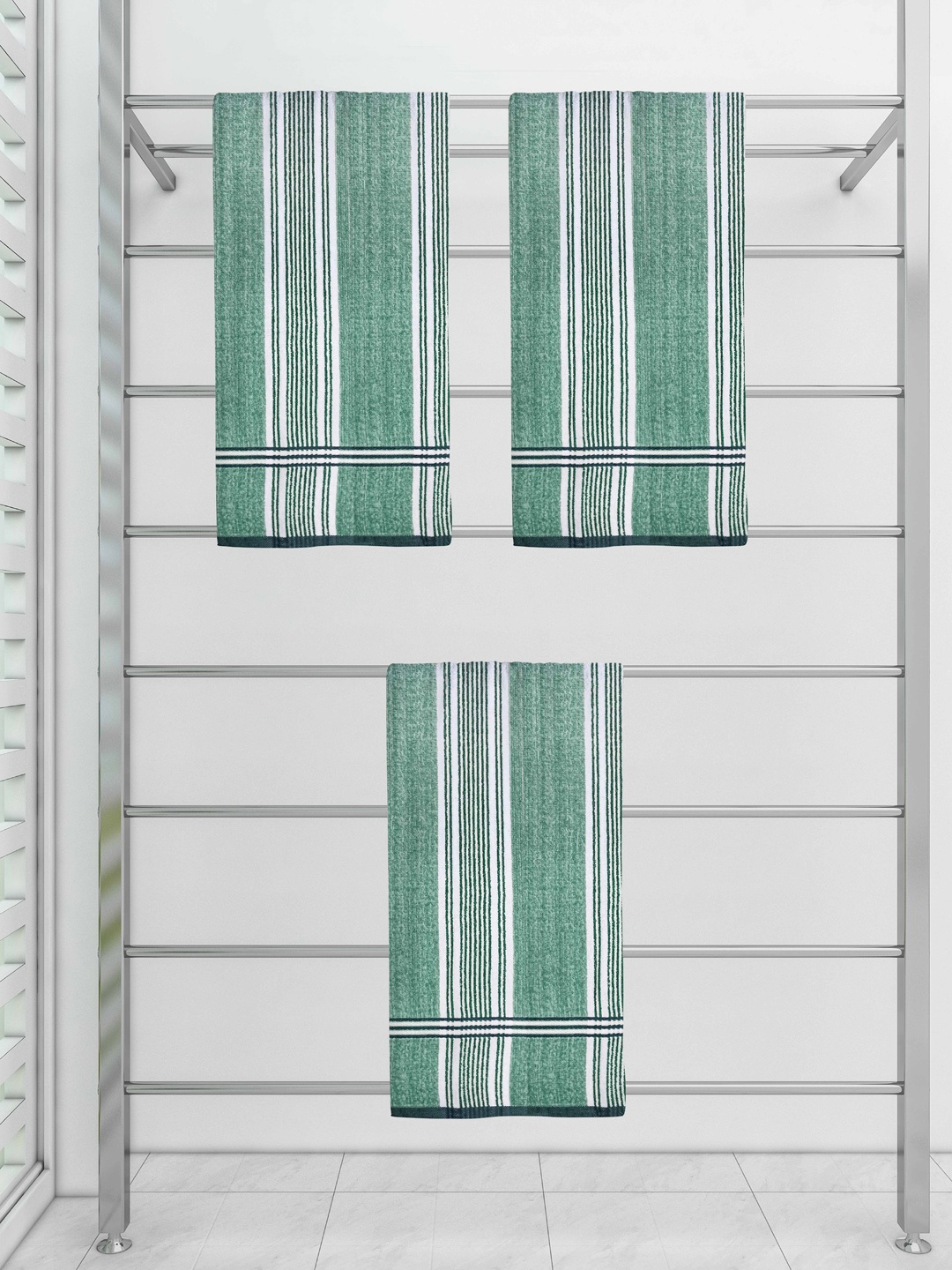 

Athom Trendz Set Of 3 Striped 210 GSM Pure Cotton Bath Towels, Multi