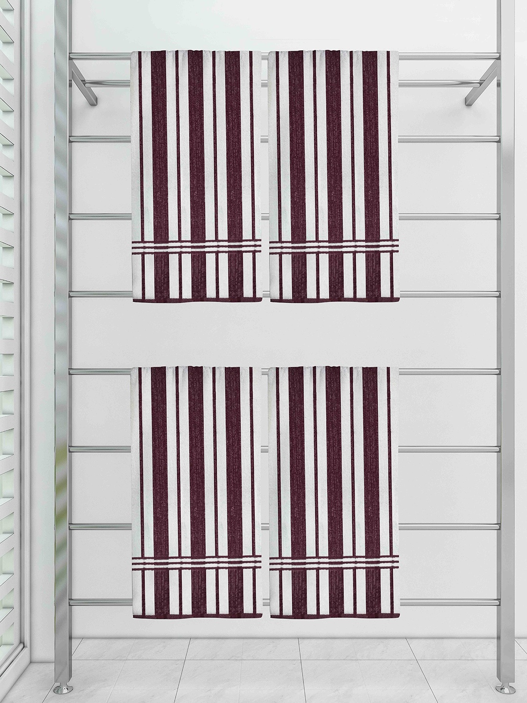 

Athom Trendz Set Of 4 Striped 210 GSM Pure Cotton Bath Towels, Burgundy