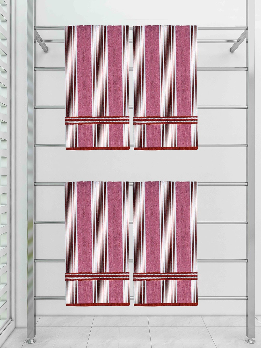 

Athom Trendz Set Of 4 Striped 210 GSM Pure Cotton Bath Towels, Multi