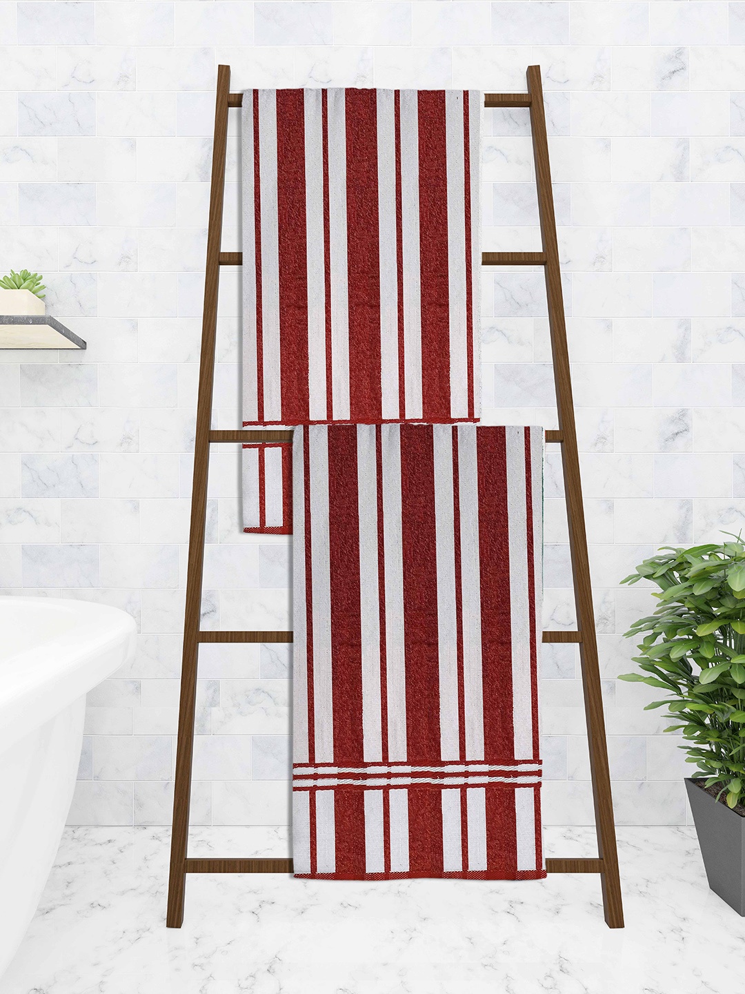 

Athom Trendz Set Of 2 Striped 210 GSM Pure Cotton Bath Towels, White