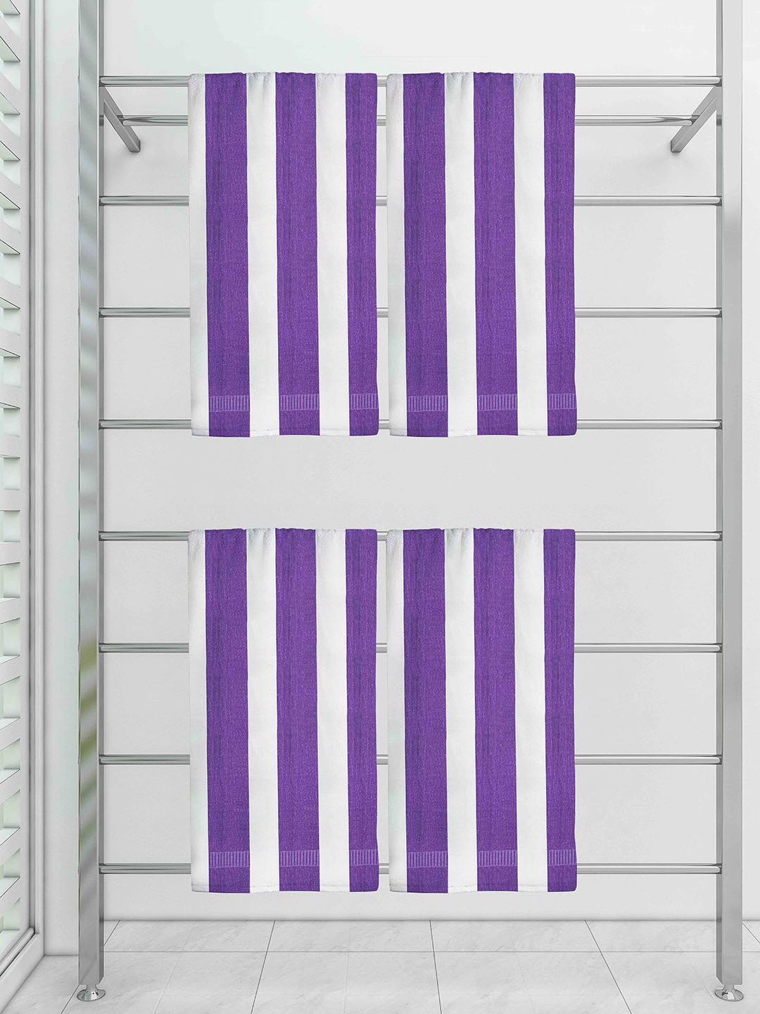 

Athom Trendz Set Of 4 Striped 210 GSM Pure Cotton Bath Towels, Purple