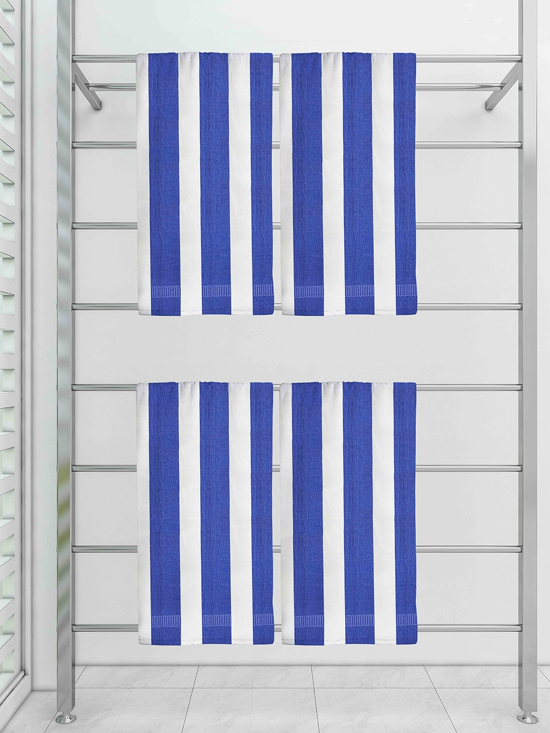 

Athom Trendz Set Of 4 Striped 210 GSM Pure Cotton Bath Towels, White