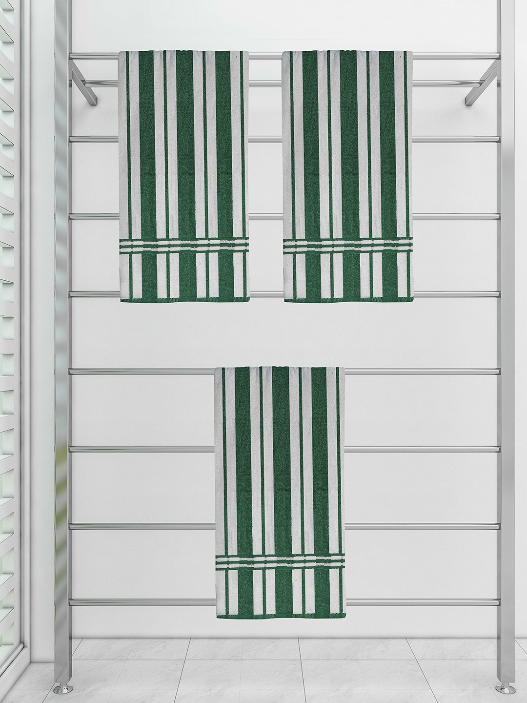 

Athom Trendz Set Of 3 Striped Pure Cotton 210 GSM Bath Towel, White