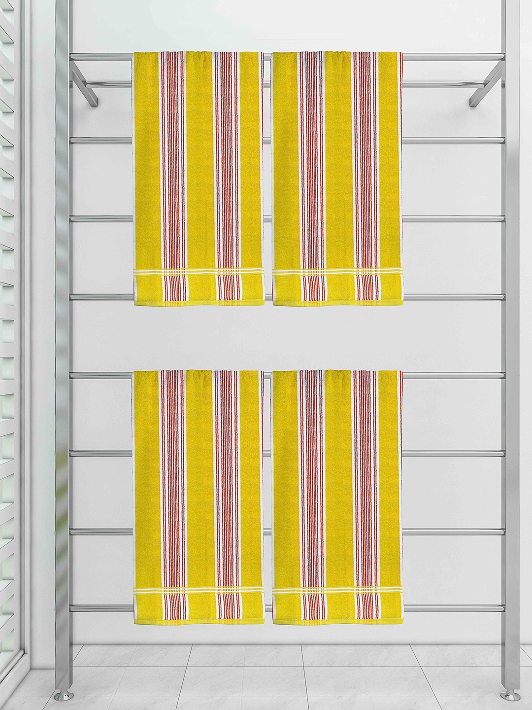 

Athom Trendz Set Of 4 Striped 210 GSM Pure Cotton Bath Towels, Yellow