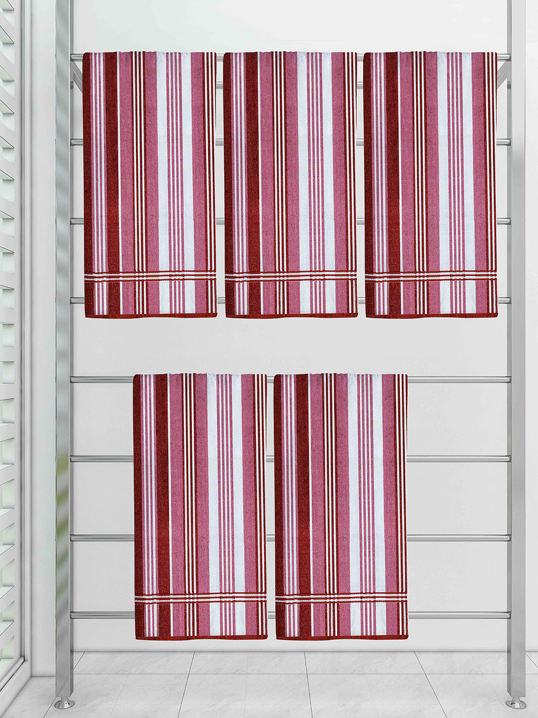 

Athom Trendz Set Of 5 Striped Pure Cotton 210 GSM Bath Towel, White