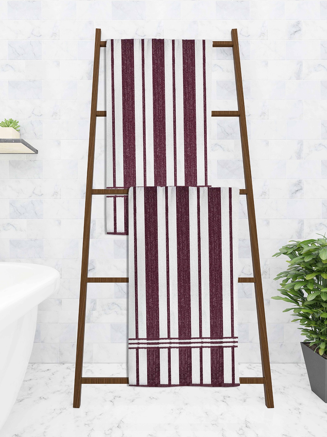 

Athom Trendz Set Of 2 Striped 210 GSM Pure Cotton Bath Towels, Purple