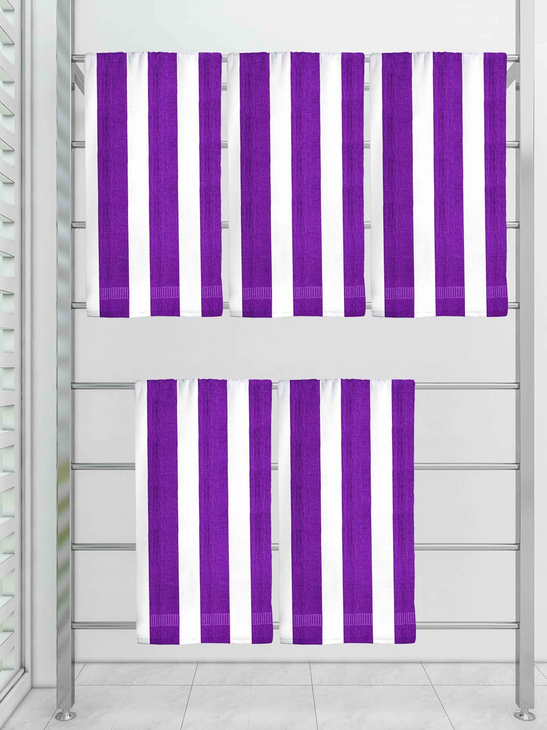 

Athom Trendz Set Of 5 Striped 210 GSM Pure Cotton Bath Towels, White