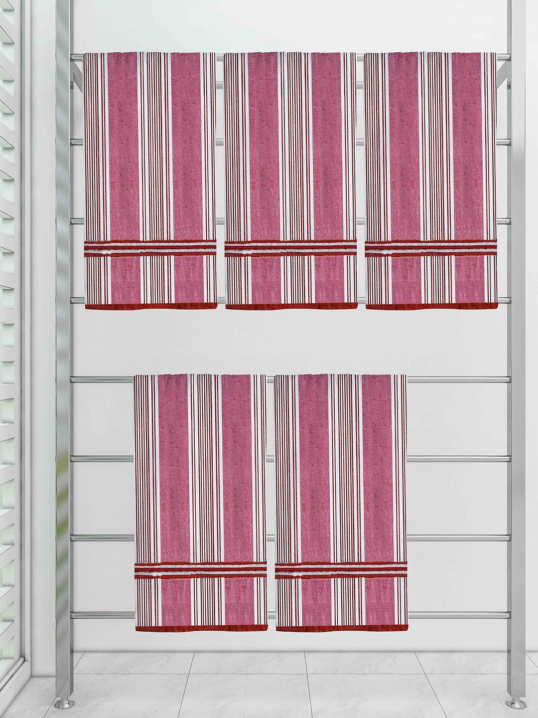 

Athom Trendz Set Of 5 Striped 210 GSM Pure Cotton Bath Towels, Multi