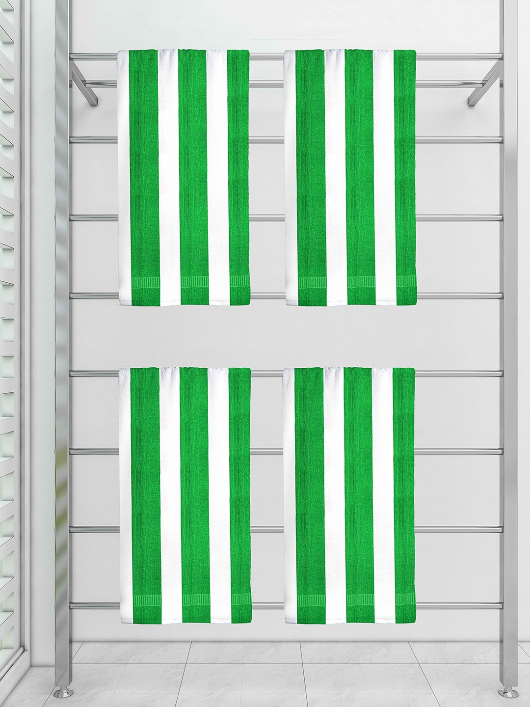 

Athom Trendz Set Of 4 Striped 210 GSM Pure Cotton Bath Towels, Green
