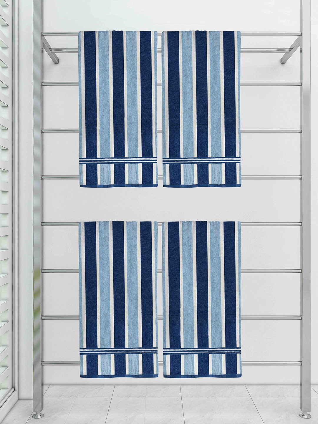 

Athom Trendz Set Of 4 Striped Pure Cotton 210 GSM Bath Towel, White