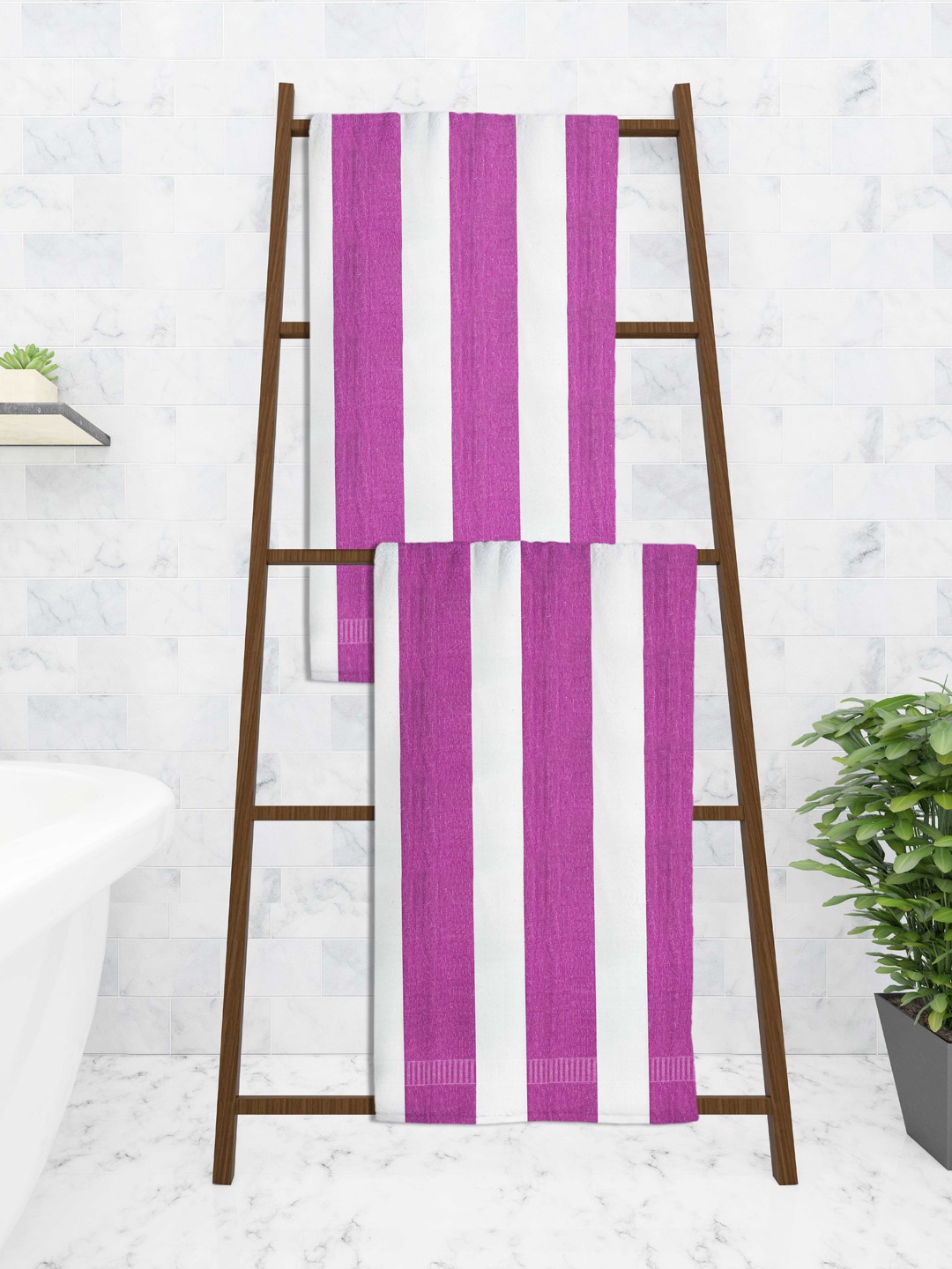 

Athom Trendz Set Of 2 Striped 210 GSM Pure Cotton Bath Towels, Purple