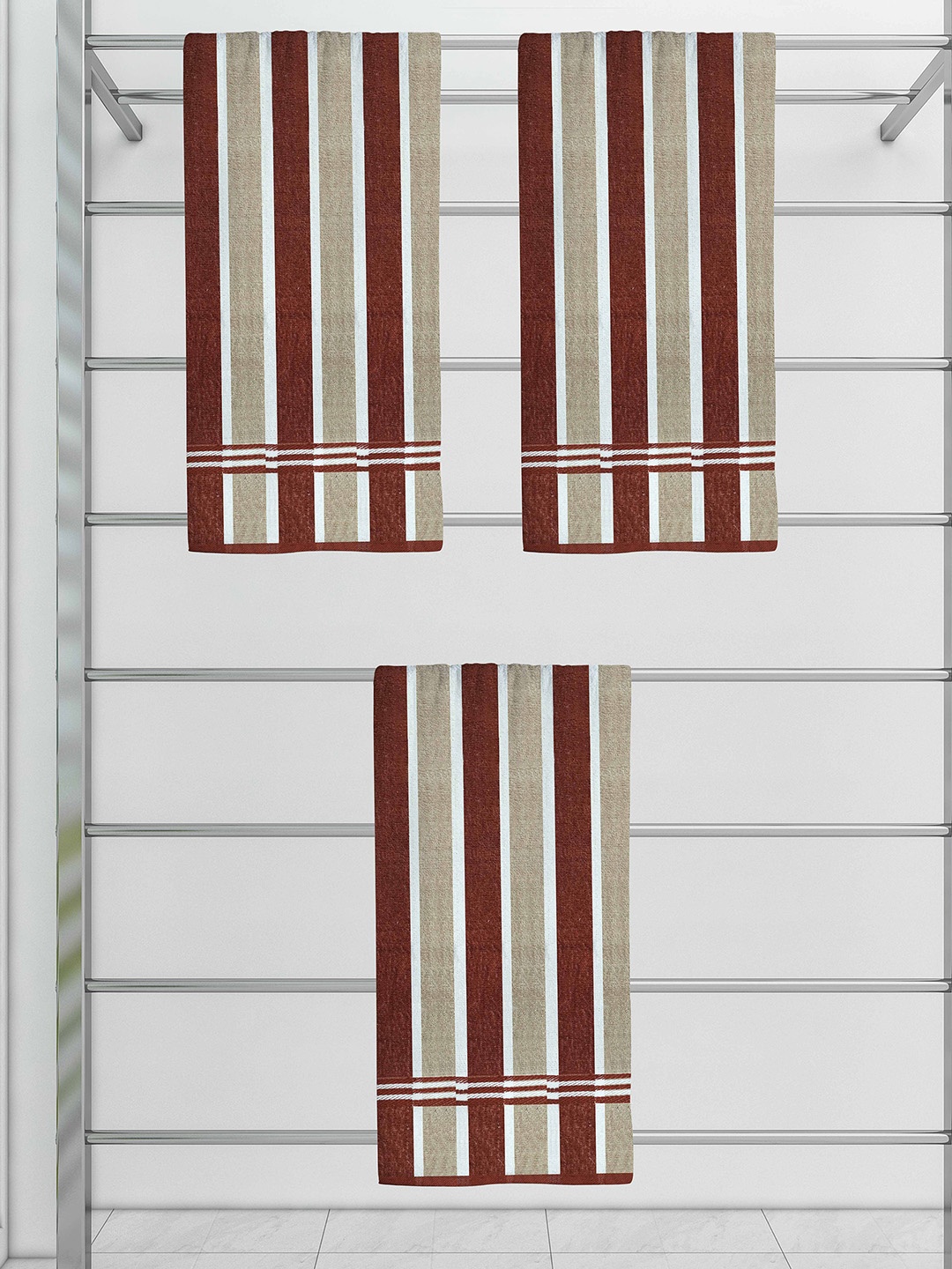 

Athom Trendz Set Of 3 Striped 210 GSM Pure Cotton Bath Towels, White