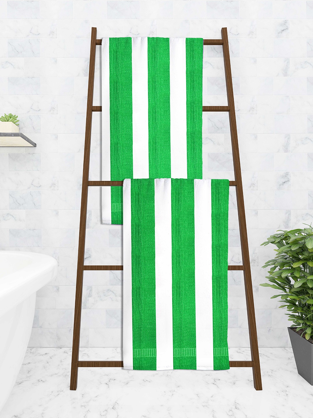 

Athom Trendz Set Of 2 Striped Pure Cotton 210 GSM Bath Towel, White