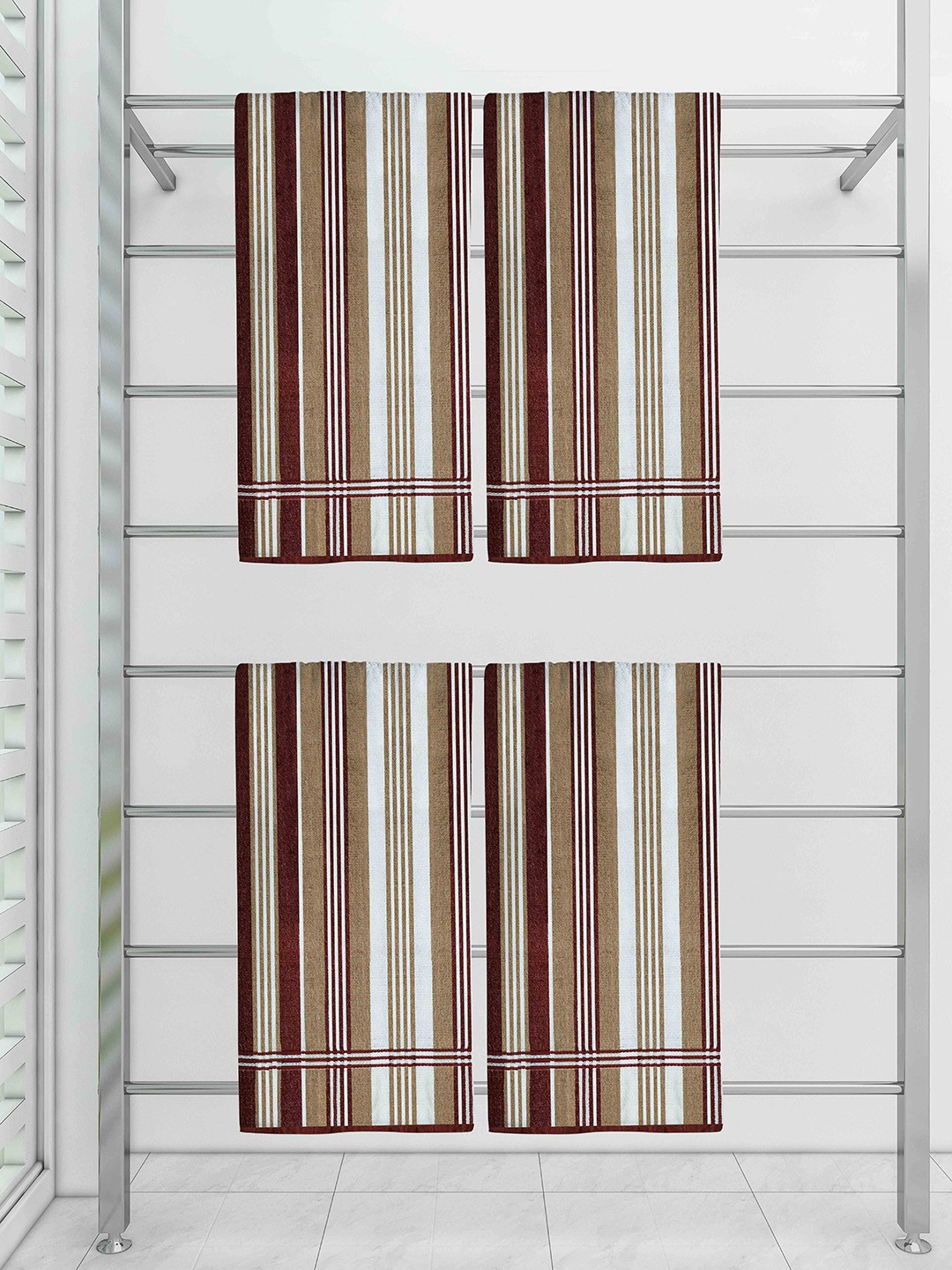 

Athom Trendz Set Of 4 Striped 210 GSM Pure Cotton Bath Towels, Beige