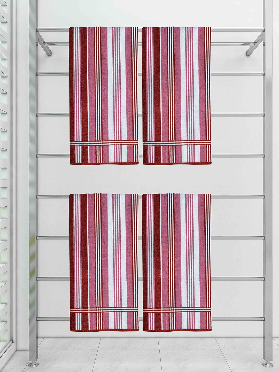 

Athom Trendz Set Of 4 Striped 210 GSM Pure Cotton Bath Towels, Pink