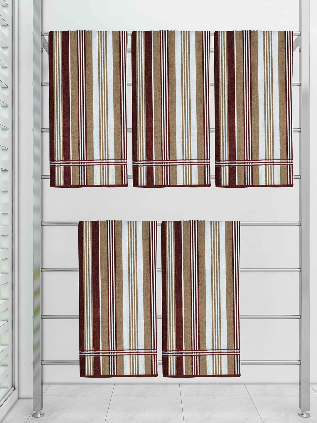 

Athom Trendz Set Of 5 Striped 210 GSM Pure Cotton Bath Towels, Multi