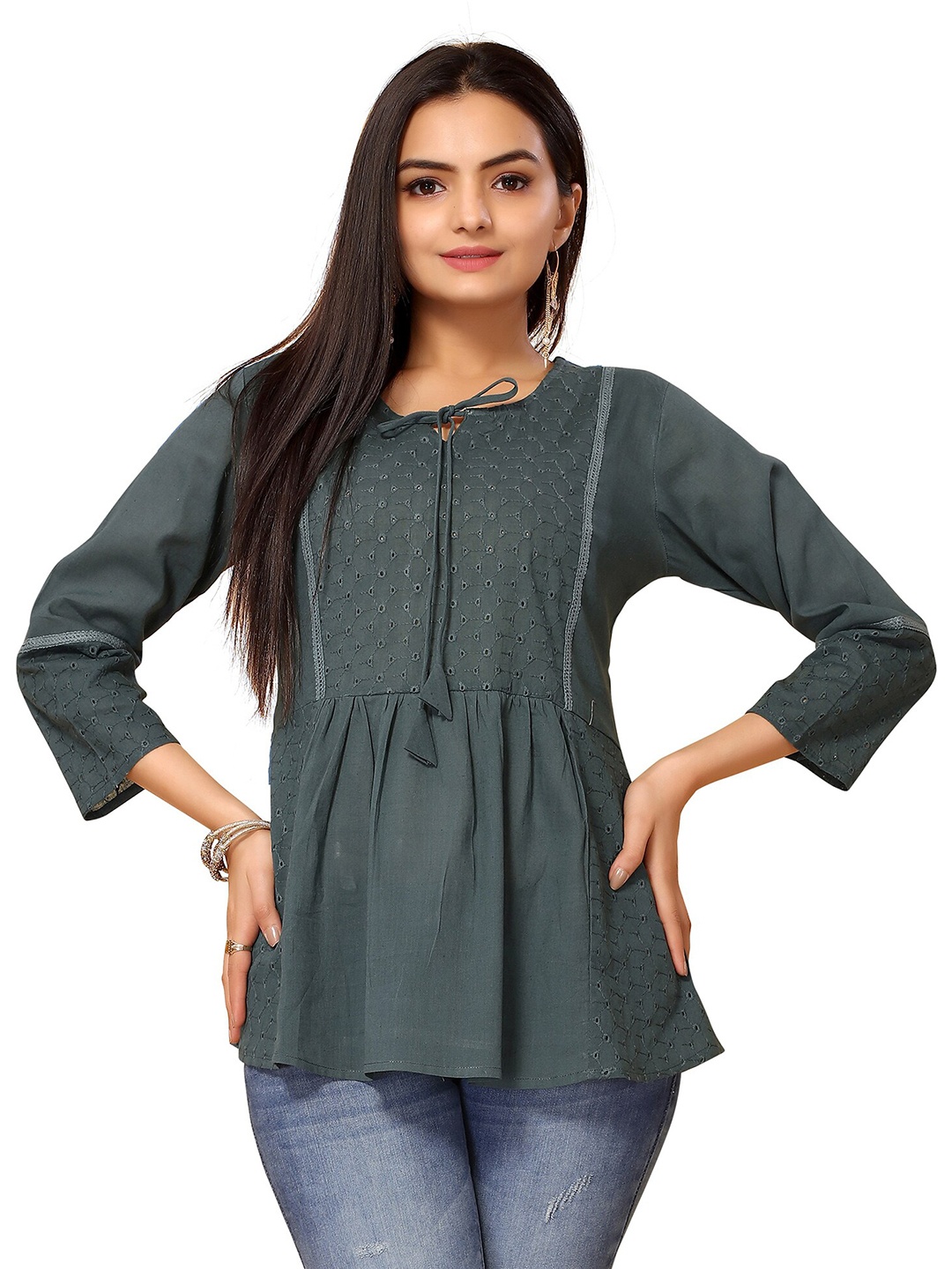 

Nimayaa Teal Cinched Waist Top