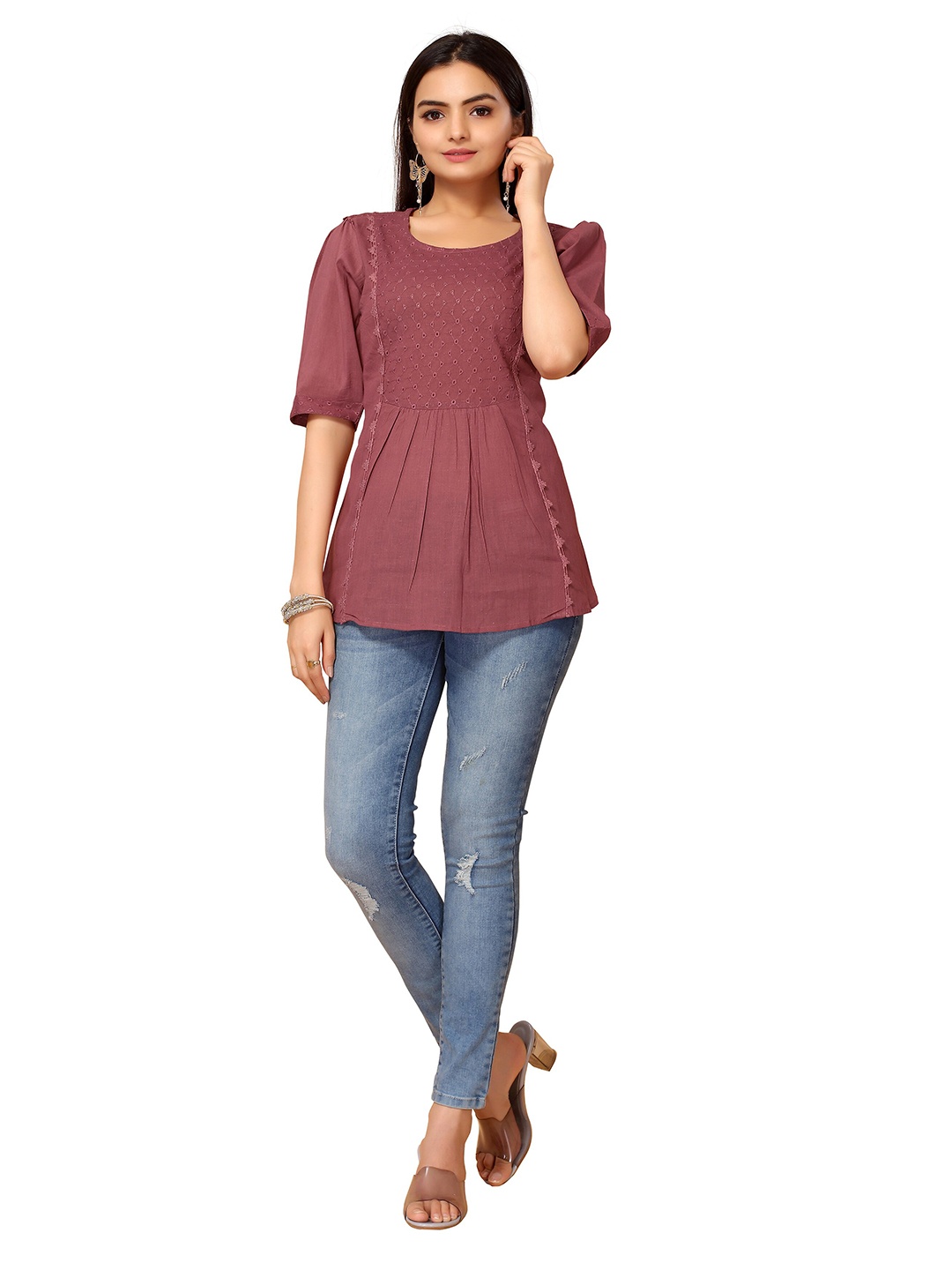 

Nimayaa Mauve Embroidered Schiffli Top