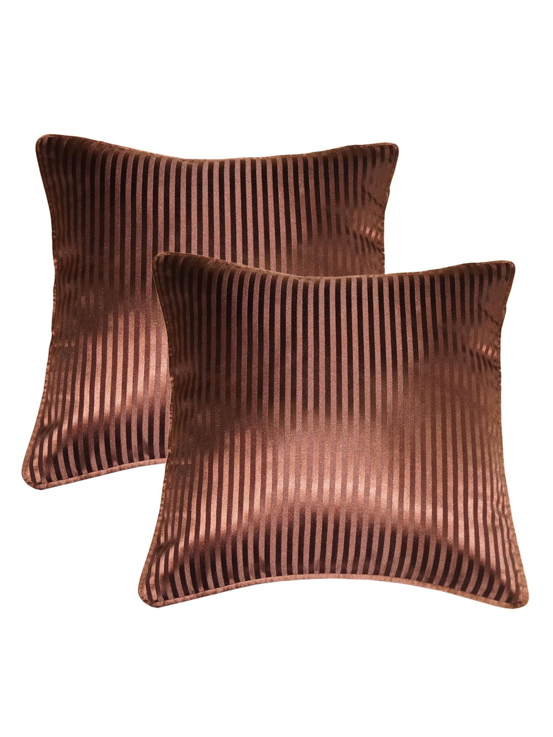 

Lushomes Brown & Black Set of 2 Striped Square Cushion Covers