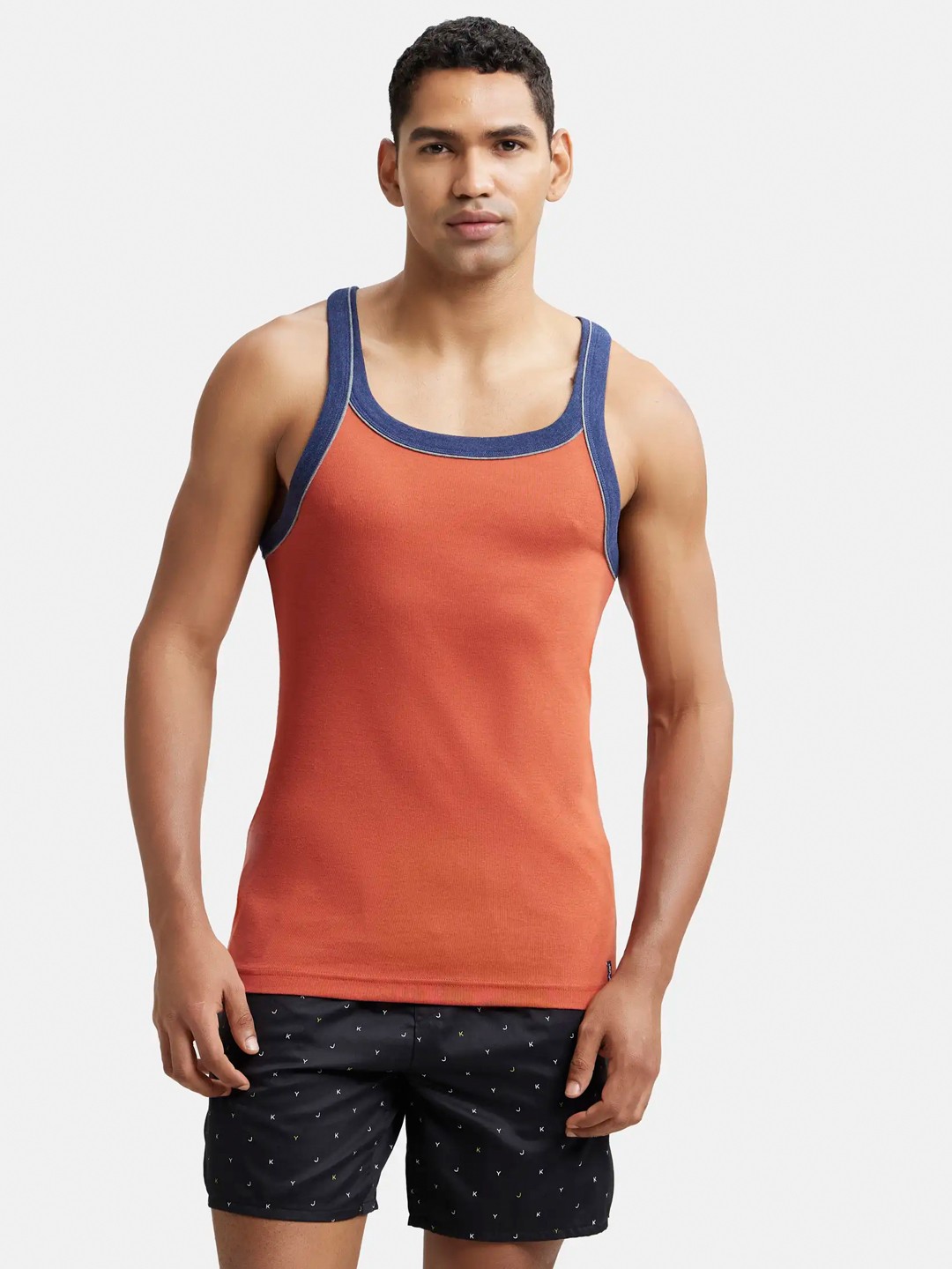 

Jockey Combed Cotton Rib Square Neck Gym Vest with Graphic Print-US54, Red