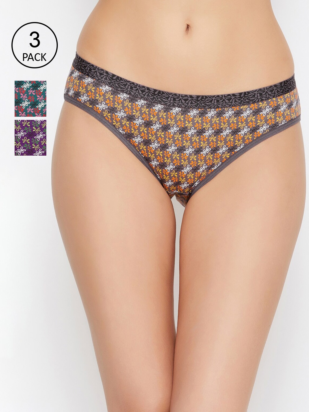 

ALIZA Women Pack Of 3 Multi-Colored Printed Pure Cotton Mid-Rise Briefs