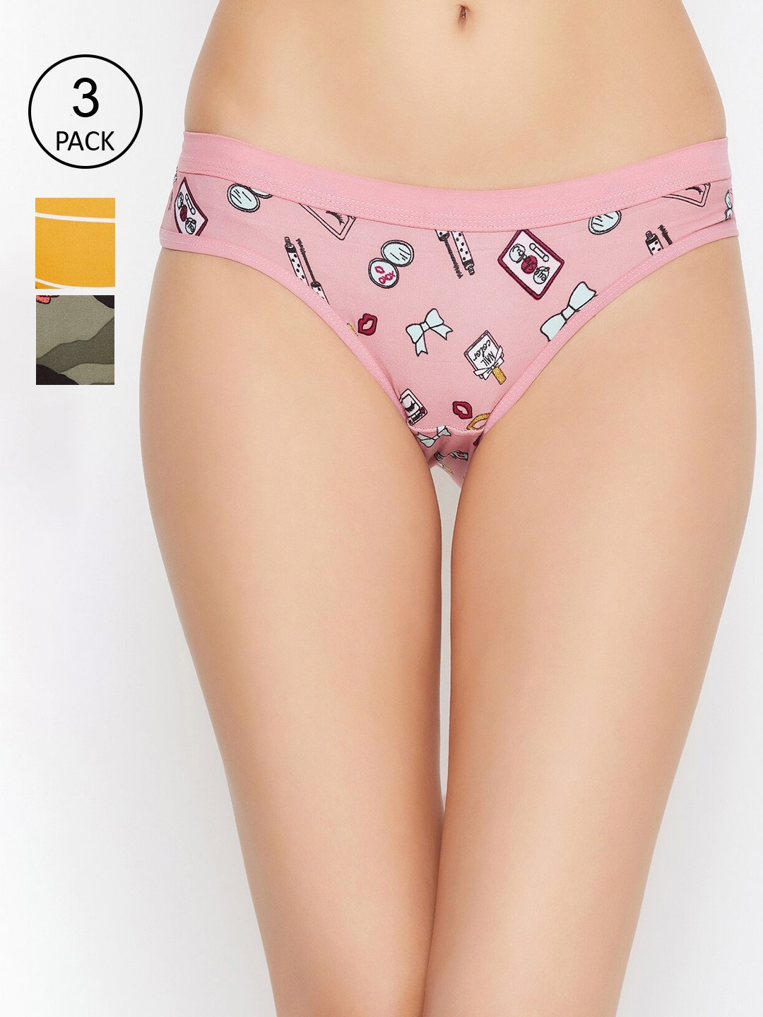

ALIZA Women Pack Of 3 Printed Hipster Briefs, Yellow
