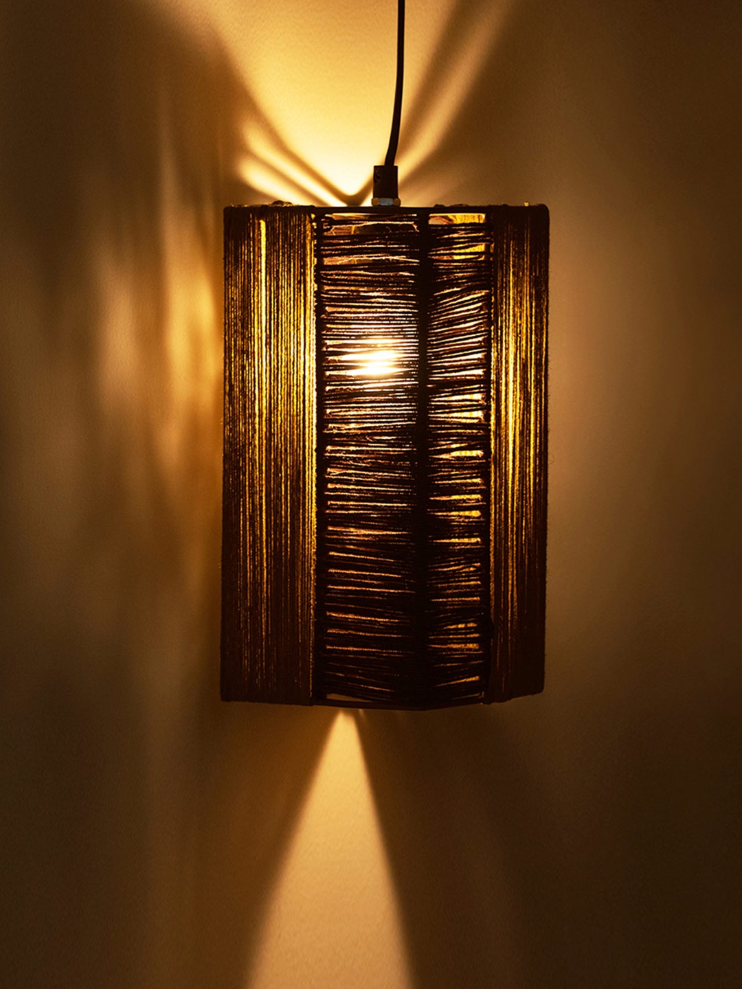 

ExclusiveLane Brown Handwoven Cuboidal Hanging Pendant Ceiling Lamps