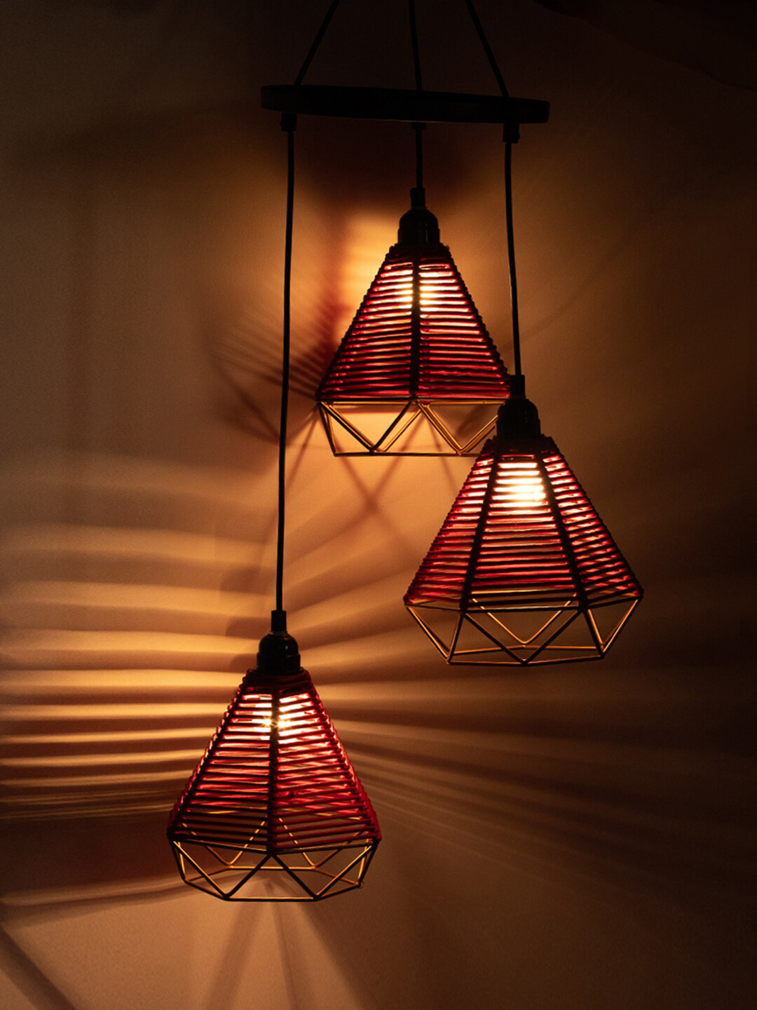 

ExclusiveLane Cotton Elegance Handwoven Adjustable Chandelier With Hanging Lamp, Red