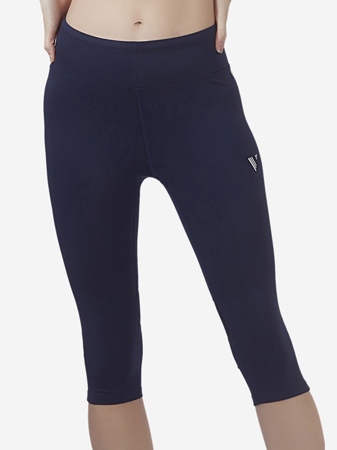 

VELOZ Women + Size Navy Blue Solid Multisport 3/4th Tights