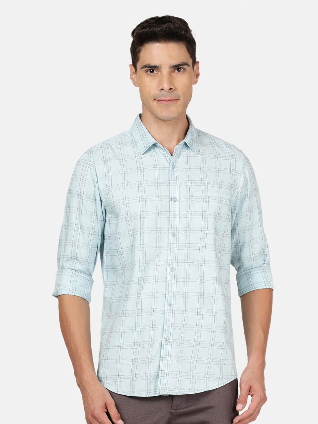 

Crocodile Men Blue Classic Slim Fit Checked Casual Shirt