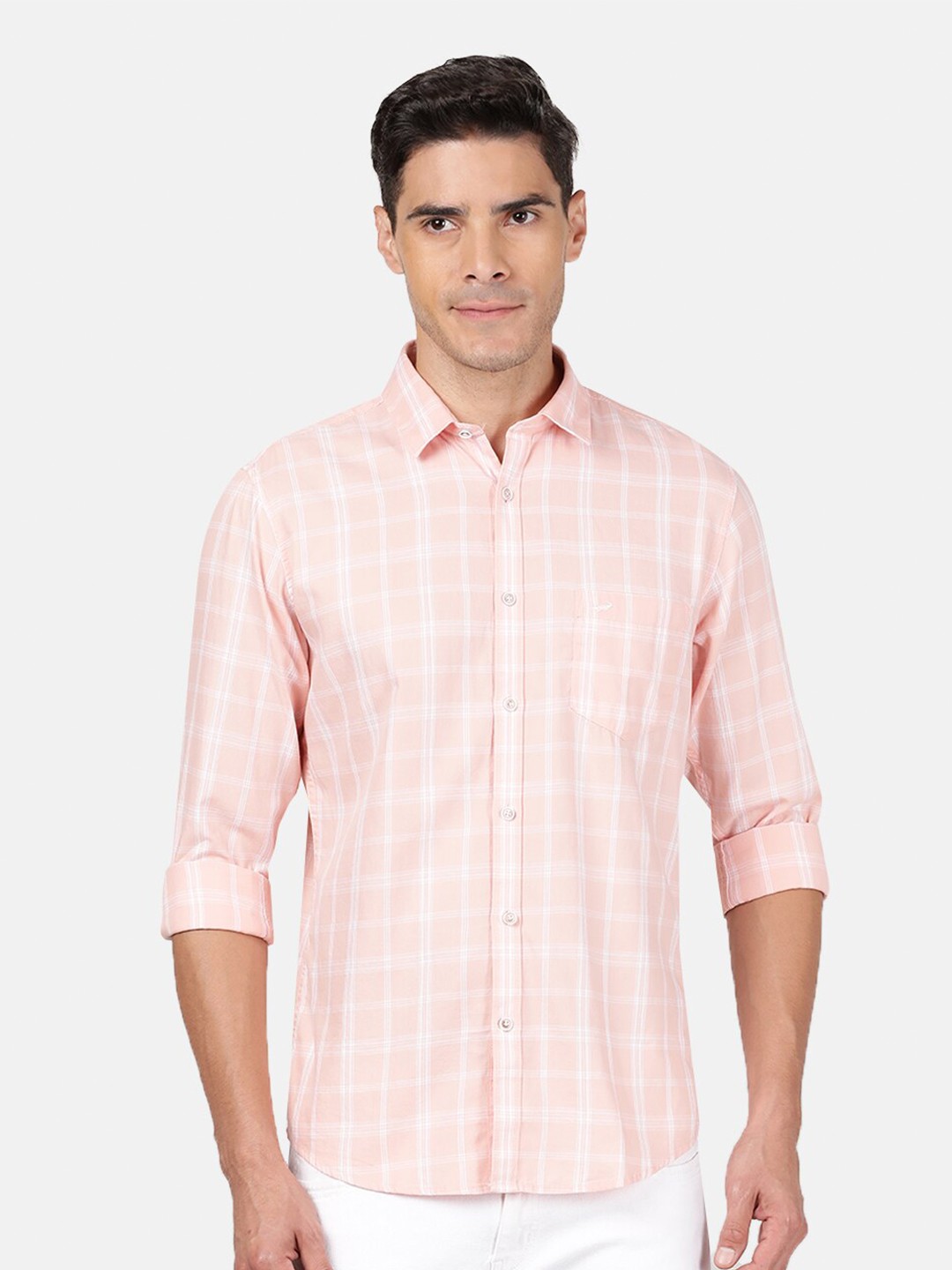 

Crocodile Men Pink Classic Checked Casual Shirt