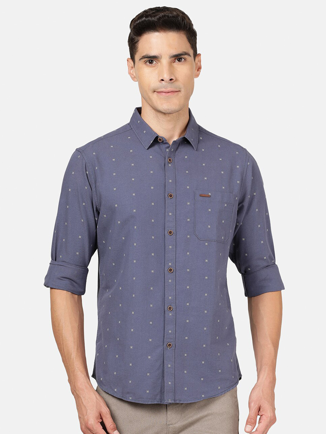

Crocodile Men Navy Blue Classic Printed Casual Shirt