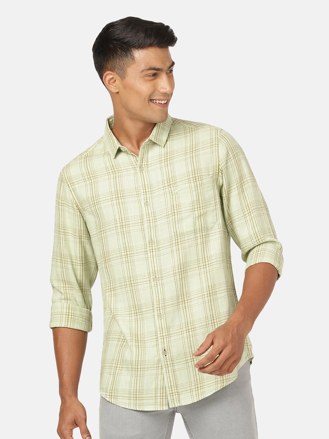 

Crocodile Men Green Classic Checked Casual Shirt