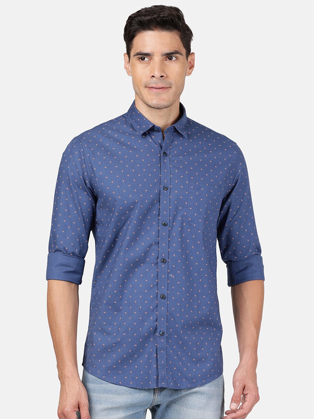 

Crocodile Men Navy Blue Classic Slim Fit Floral Printed Casual Shirt