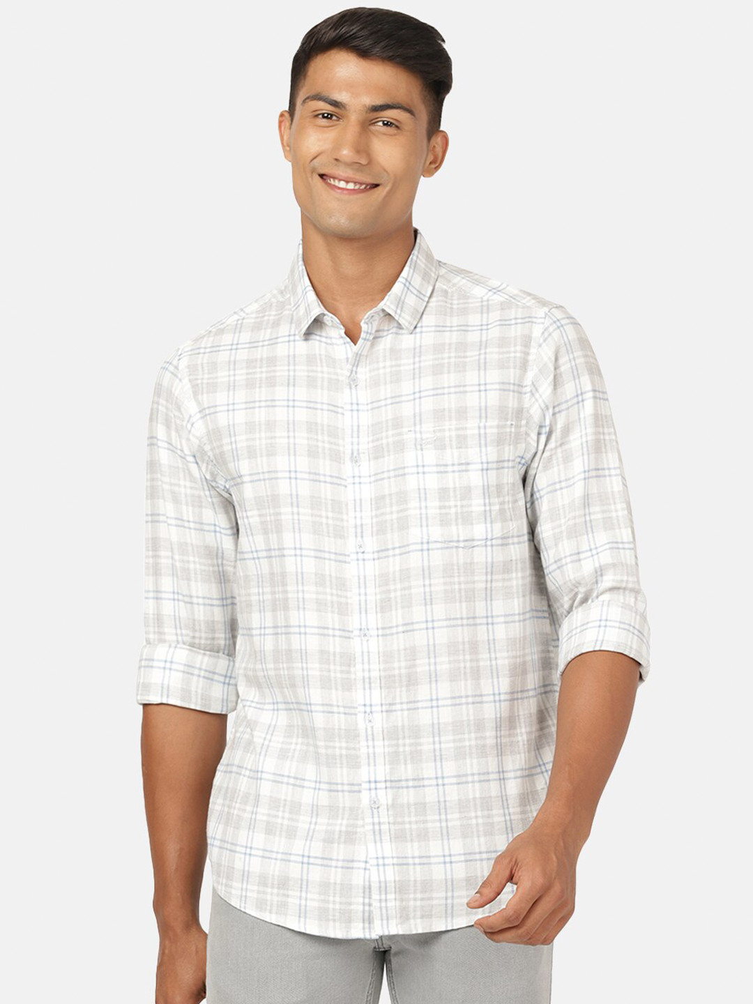 

Crocodile Men White Classic Checked Casual Shirt