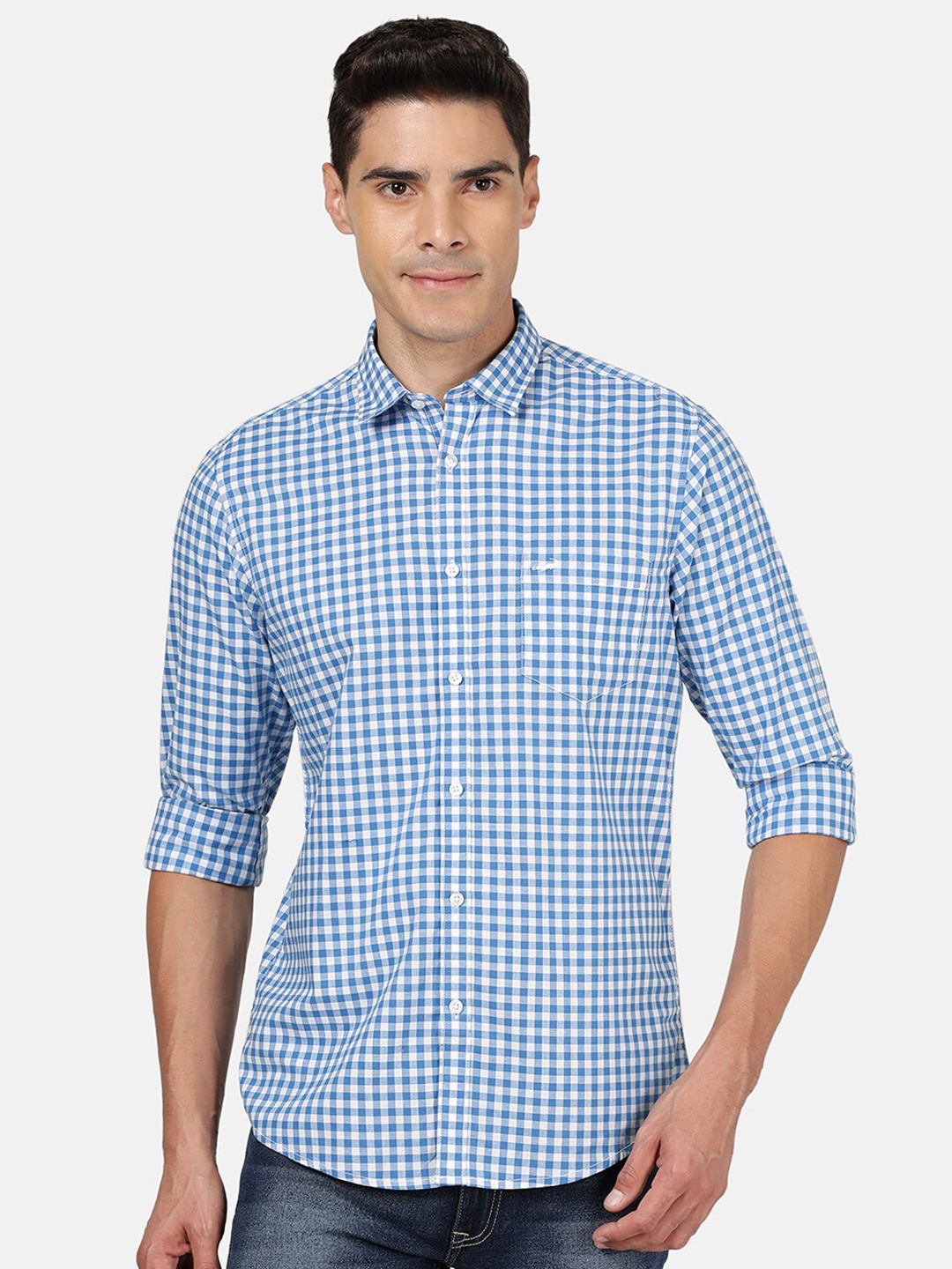

Crocodile Men Blue Classic Slim Fit Gingham Checks Checked Casual Shirt