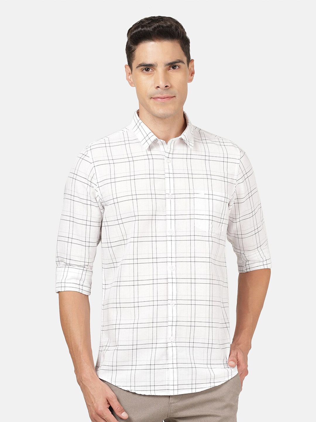 

Crocodile Men White Classic Slim Fit Checked Casual Shirt
