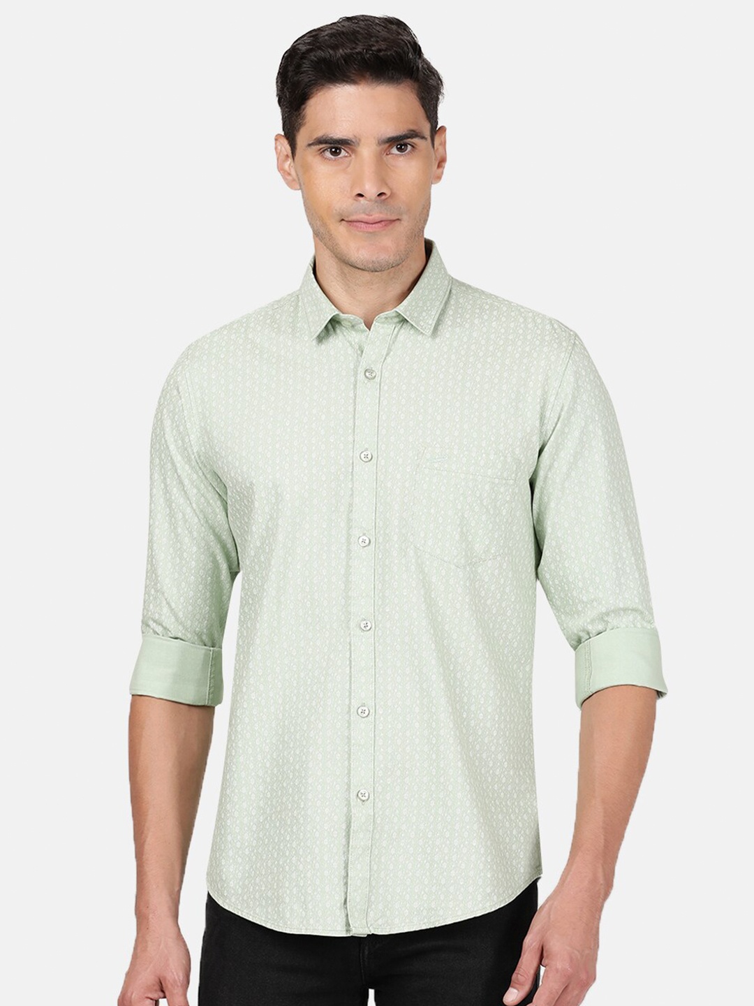 

Crocodile Men Green Classic Slim Fit Printed Casual Shirt