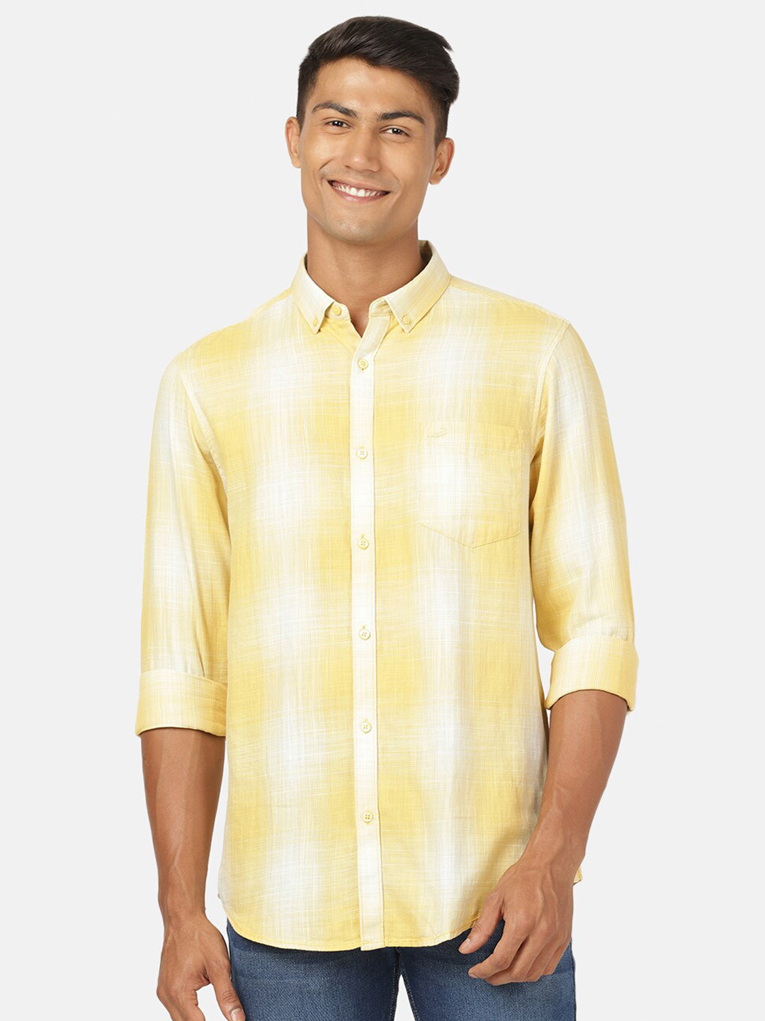 

Crocodile Men Yellow Classic Checked Casual Shirt