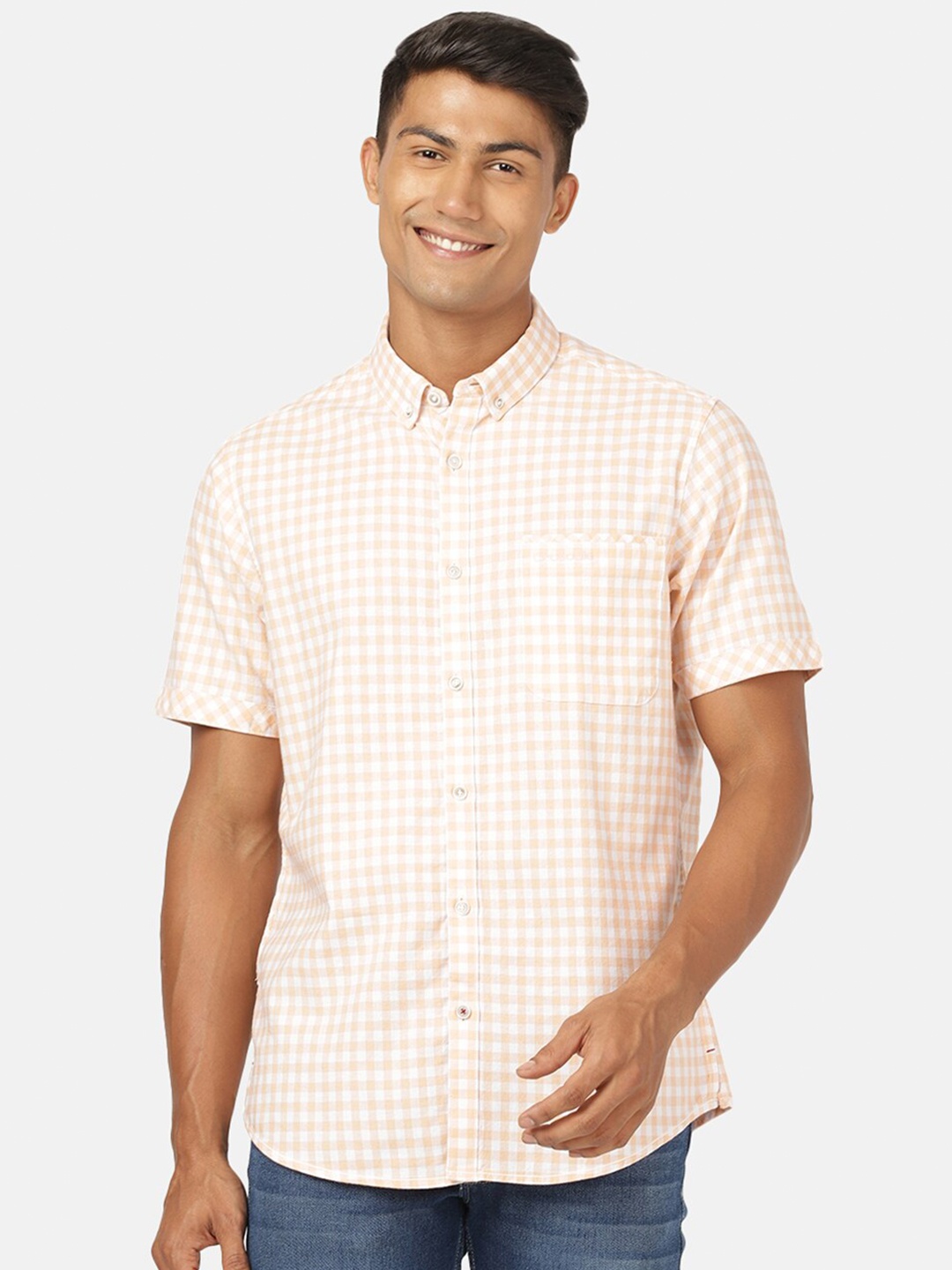

Crocodile Men Orange Classic Gingham Checks Checked Casual Shirt