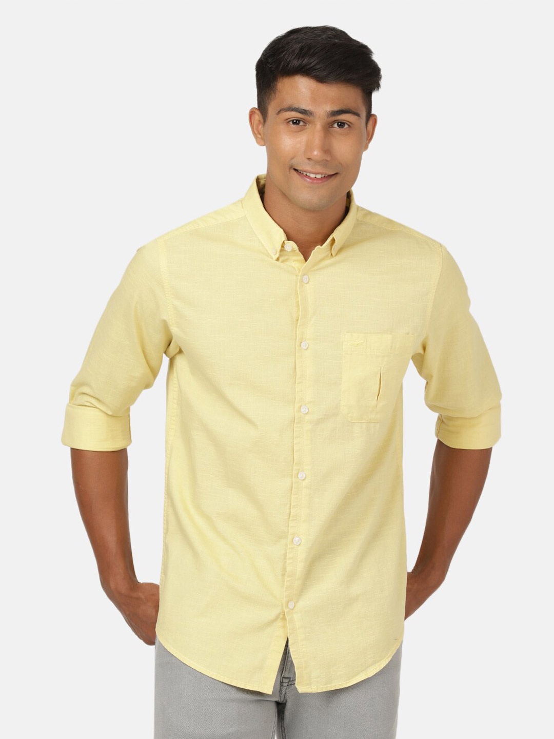 

Crocodile Men Yellow Classic Slim Fit Casual Shirt