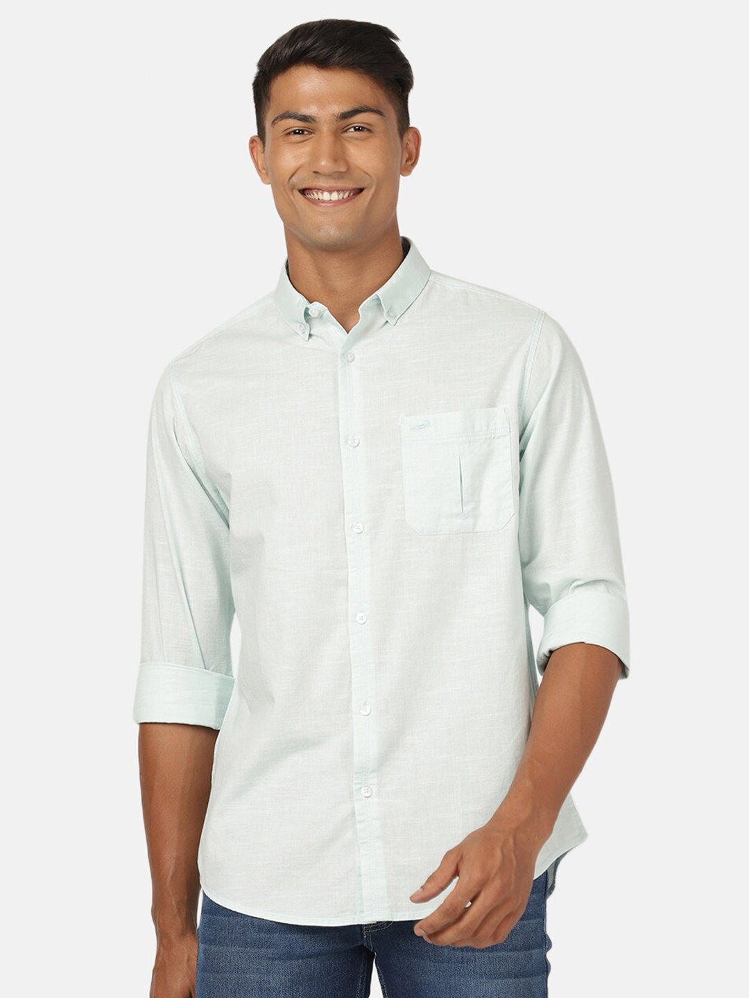 

Crocodile Men Green Classic Slim Fit Striped Casual Shirt