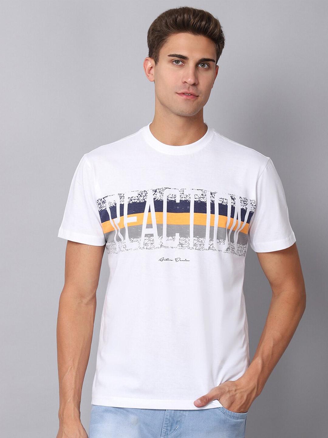 

Cantabil Men White Typography Printed Applique T-shirt