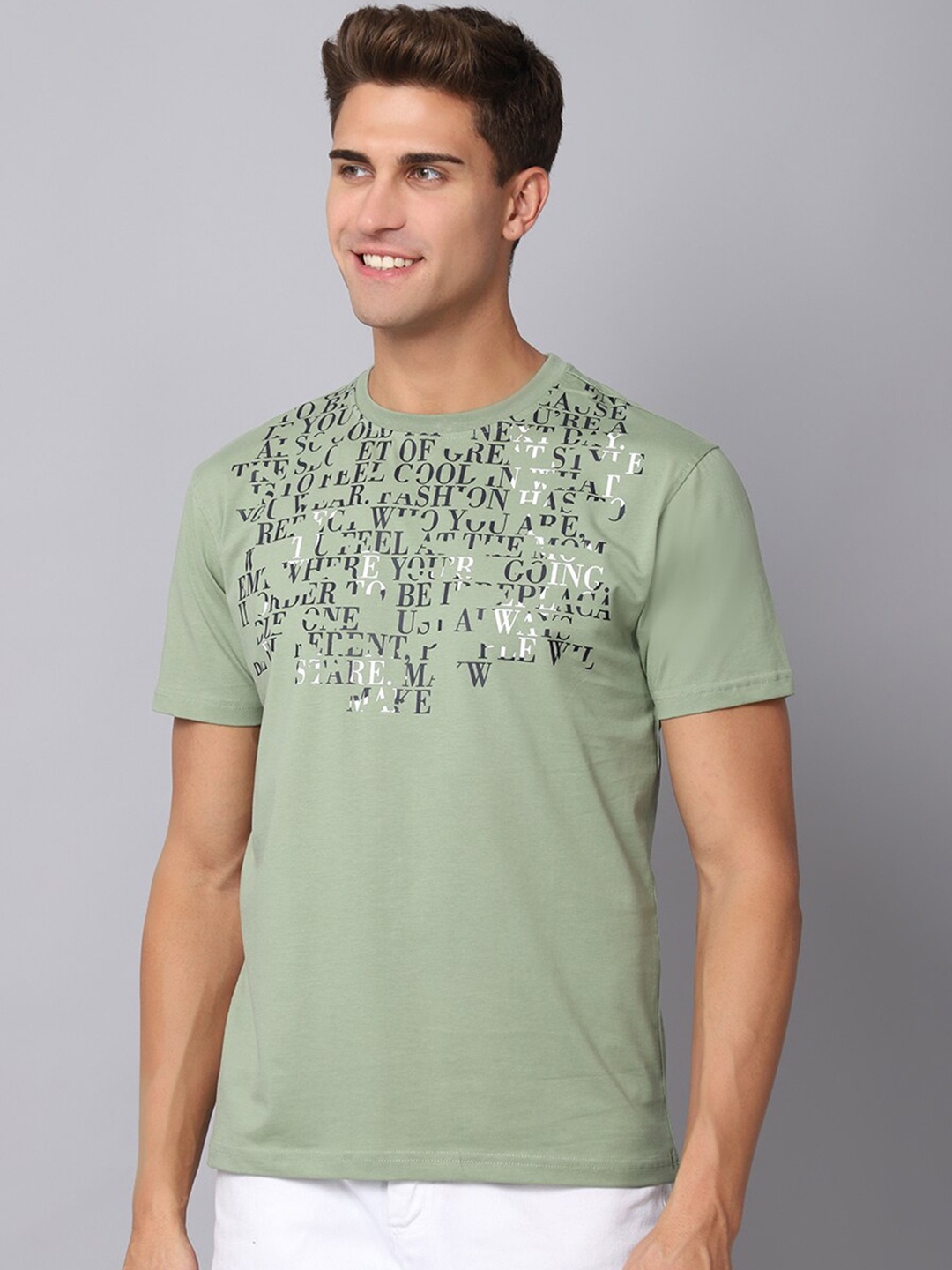 

Cantabil Men Green & overcast Printed Applique T-shirt