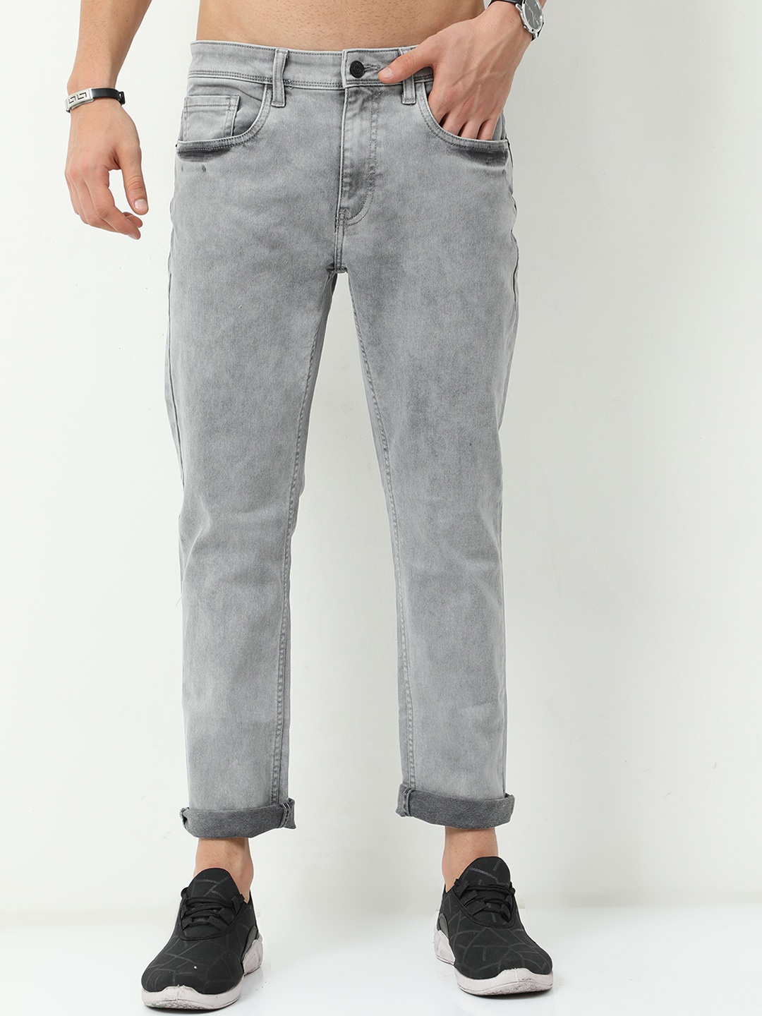 

Old Grey Men Grey Skinny Fit Heavy Fade Stretchable Jeans